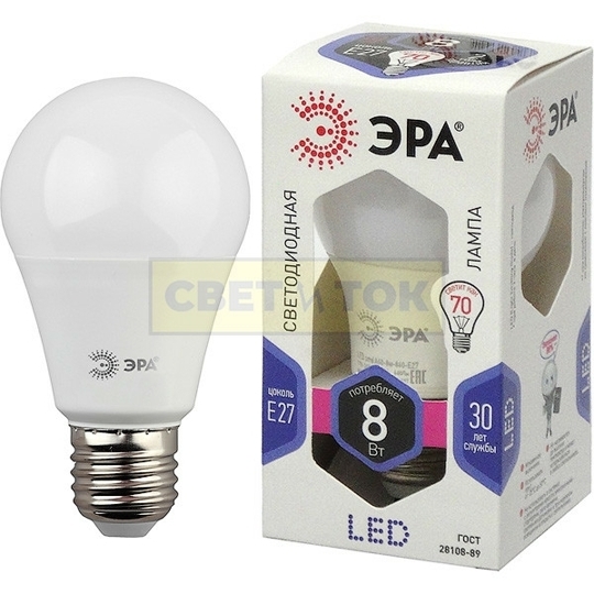 Лампа светодиодная LED smd A60-8w-860-E27 Эра