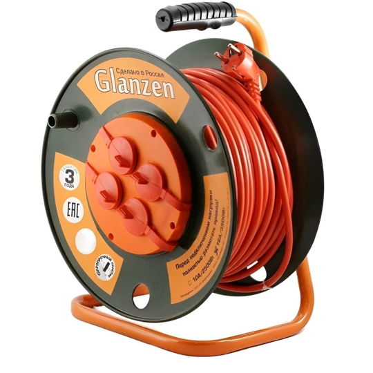 Удлинитель силовой на катушке GLANZEN 4 гн. 3х1,5  арт. ЕВ-40-020